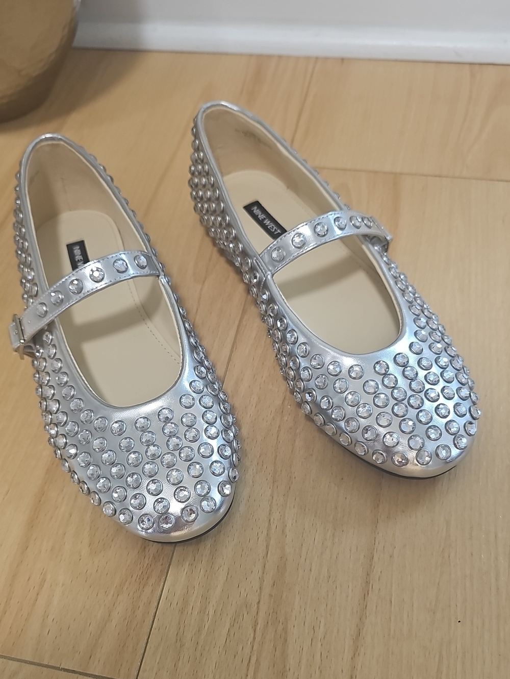 Nine West Silver Studded Mary Jane Flats, 9